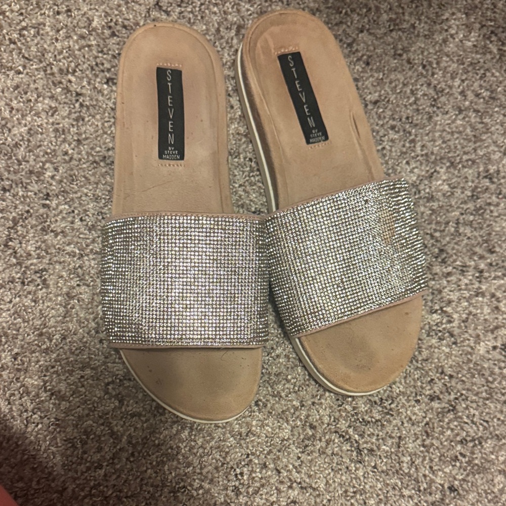 Steve Madden Women's Sparkling Silver Slide Sandals